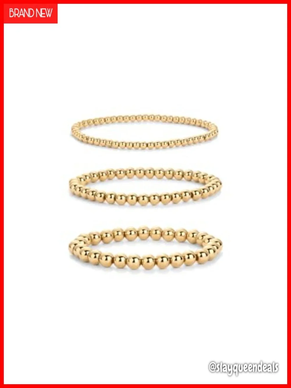 14K Gold Plated Beaded Bracelet Pack - 3 Piece Stretchy Set